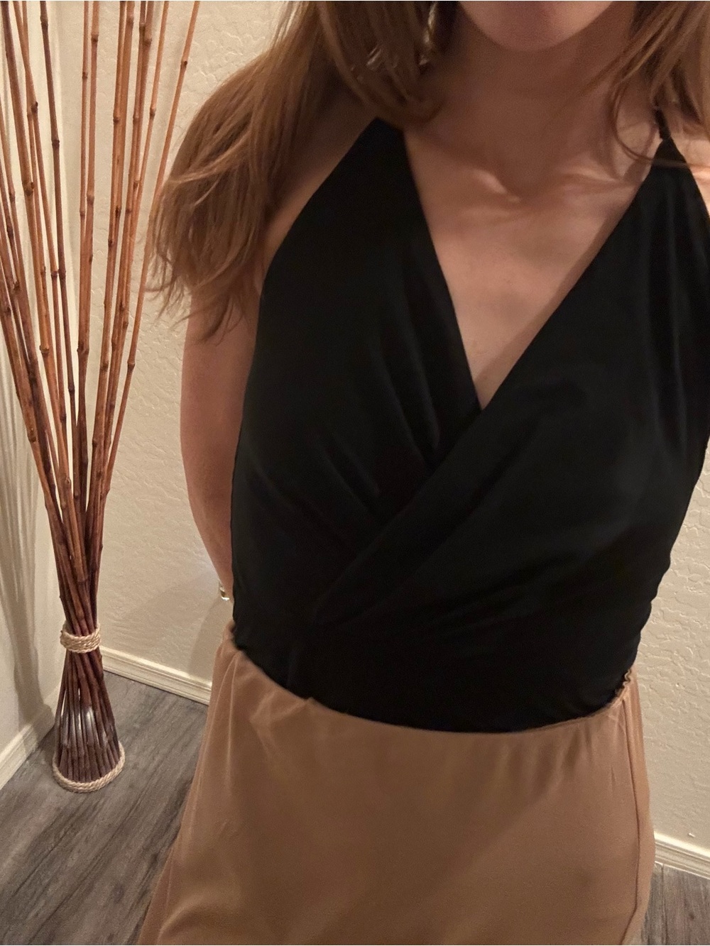 Line & Dot cross pleat halter bodysuit